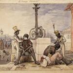 Artista Jean Baptiste Debret_1768 1848_barbeiros ambulantes_1826_aquarela_18,7 x 23,5 cm