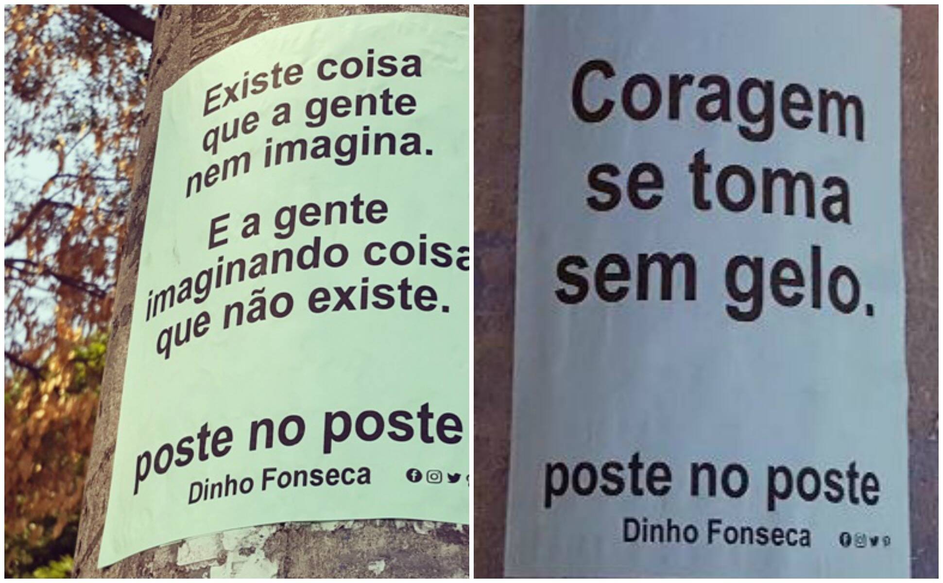 Dinho e seus poemas publicados em postes pela cidade: agora, reunidos em livro / Fotos: divulgação